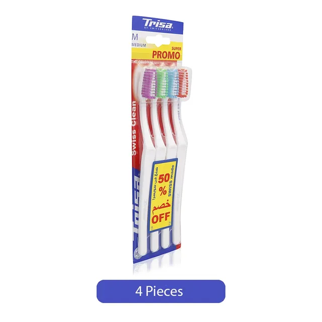 Trisa Super Promo Soft Swiss Clean Toothbrush - Medium, 4 Pieces