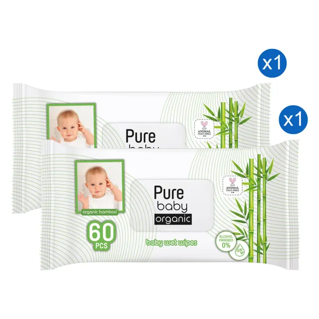 Pure Baby Organic Baby Wet Wipes 60 Wipes