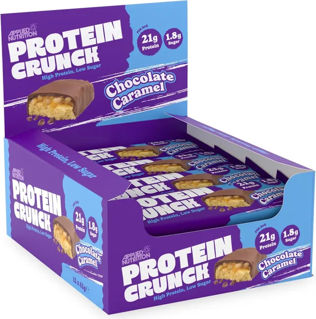 applied nutrition Protein Crunch Bar Milk Chocolate Caramel 12 Bars High Protein Snack for Muscle Recovery & Healthy Energy