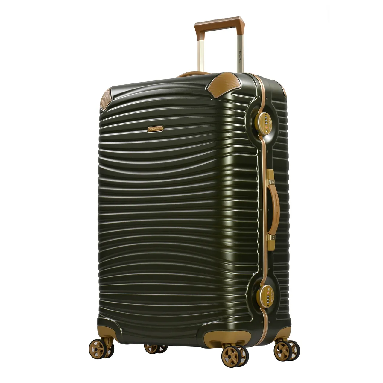 eminent حقائب سفر صلبة Makrolon بولي كربونات Gold Jetstream بإطار ألمنيوم حقيبة بدون سحاب مع حماية إضافية للزوايا وقفل TSA مزدوج E9R1 حقيبة شحن 28 inch زيتوني داكن