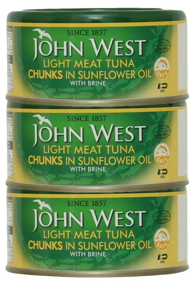 John West تونة لحم خفيف قطع في زيت دوار الشمس
