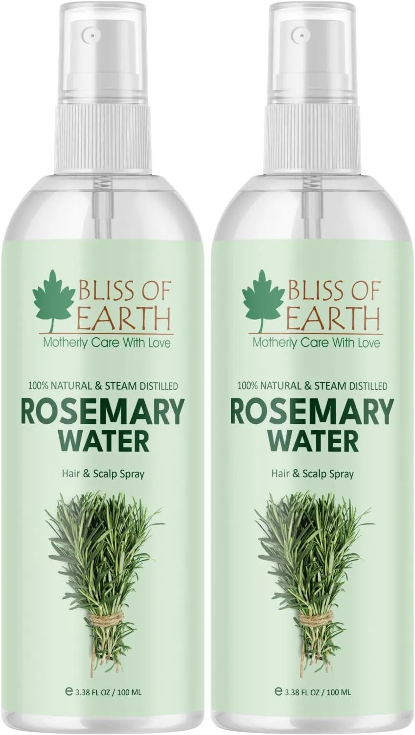 Bliss Of Earth بخاخ ماء الروزماري لنمو الشعر، ماء روزماري طبيعي 100% مقطر بالبخار للشعر والبشرة، يساعد على تقليل تساقط الشعر ويقوي الشعر.