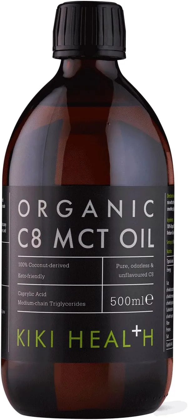 Kiki Health Organic C8 MCT Oil - 100% Pure, Non-GMO, Cold-Pressed - Boosts Ketones & Metabolism - Supports Ketosis, Energy, Mental Clarity & Focus - Unflavoured & Odorless