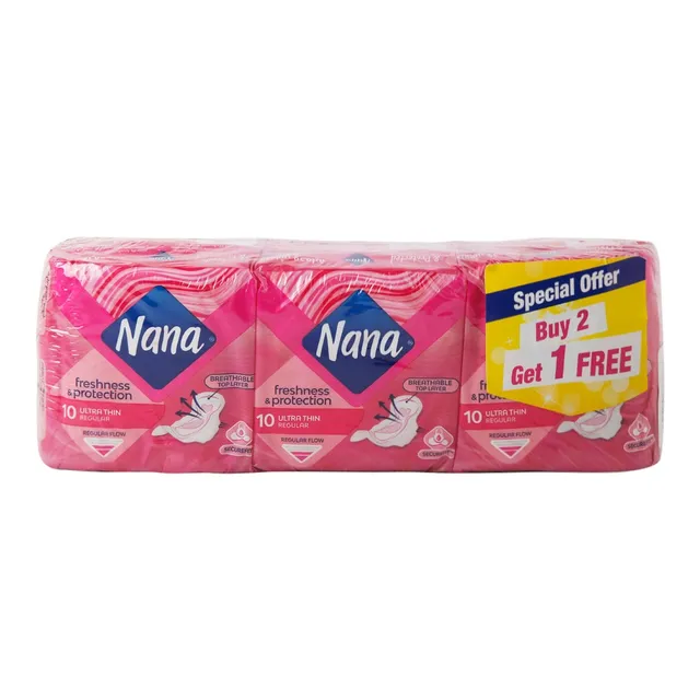 Nana Freshness & Protection Ultra Thin Regular Normal Wings, 3 x 10 Sheets