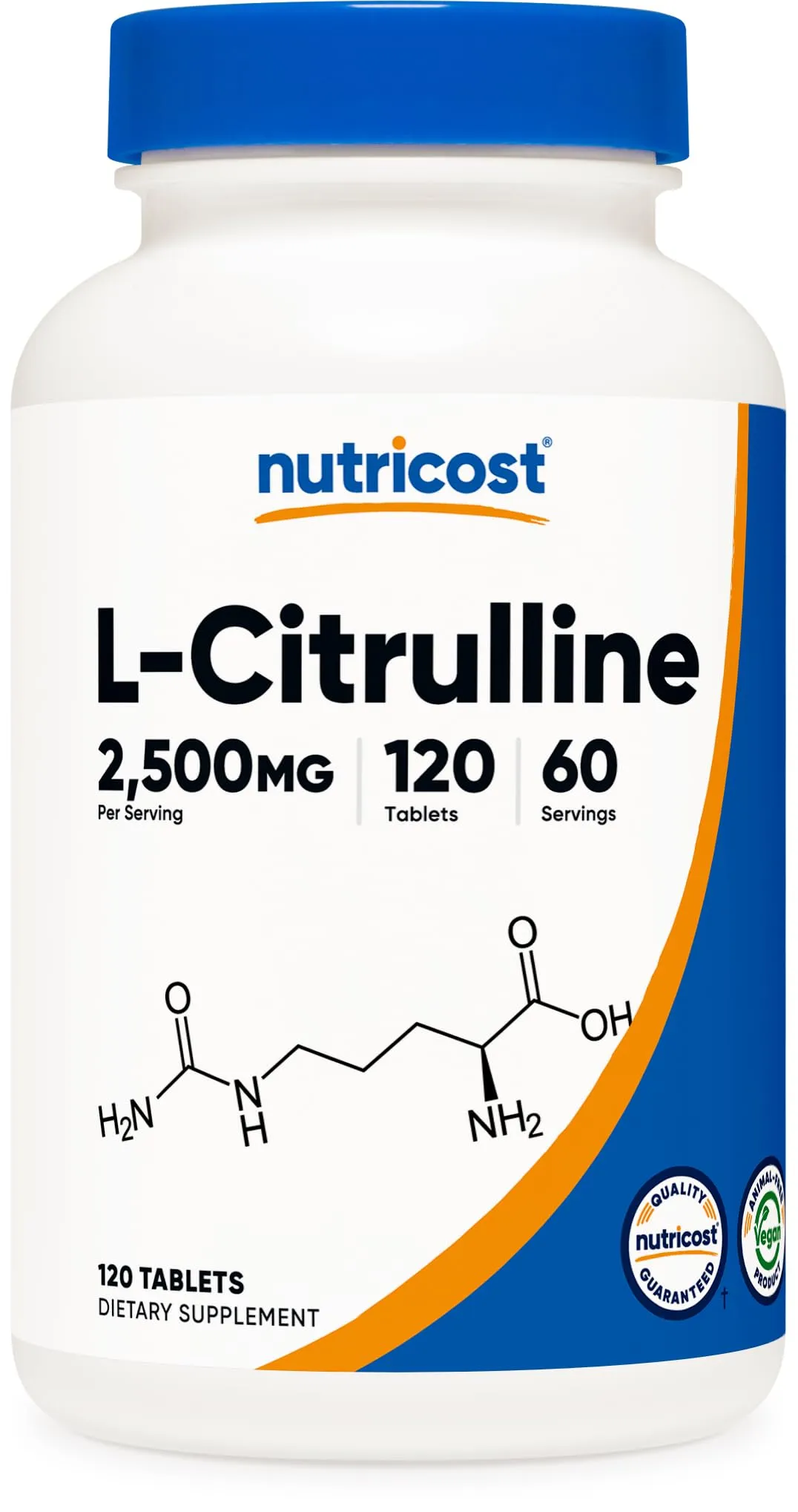 Nutricost إل-سيترولين 2500mg لكل حصة، 60 حصة، 1250mg لكل قرص، 120 قرصا - مكمل غير معدل وراثيا وخال من الجلوتين