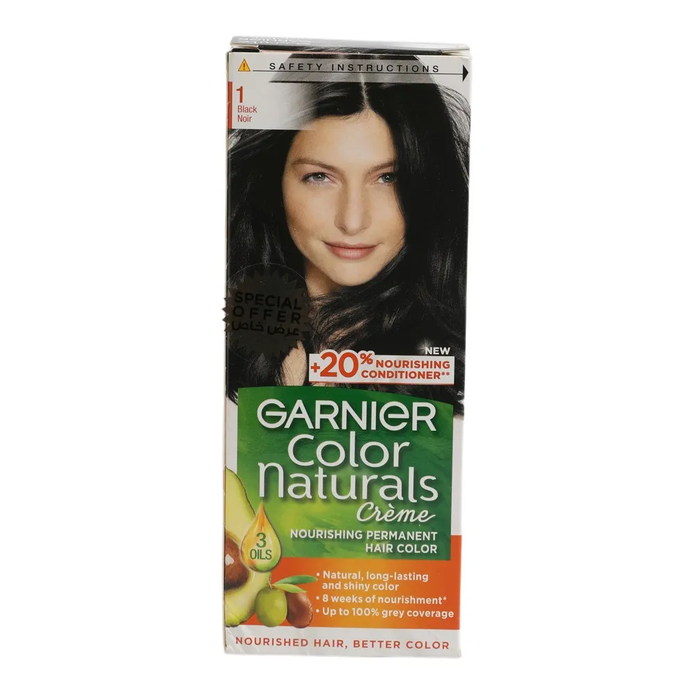 Garnier Color Naturals صبغة شعر دائمة مغذية - 3 زيوت - أسود