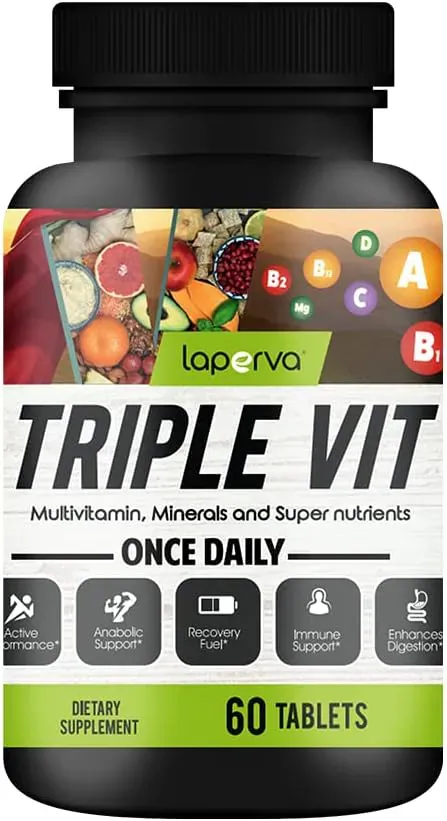 laperva Triple Vit مالتي فيتامين 60 قرص - دعم شامل للمناعة وصحة العظام وتعزيز الطاقة والوظيفة الإدراكية - غني بمضادات الأكسدة والمغذيات النباتية والفيتامينات الأساسية