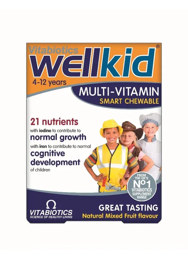 wellkid Multi-Vitamin Smart Chewable 30 Tablets Expert Support with Vitamin D, Ideal for Kids 4 - 12 Years Normal Growth, Cognitive Development