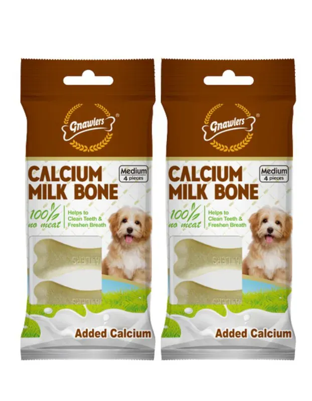 gnawlers وجبة خفيفة للكلاب كالسيوم ميلك بون 3" متوسطة 4pcs x 2 Pack