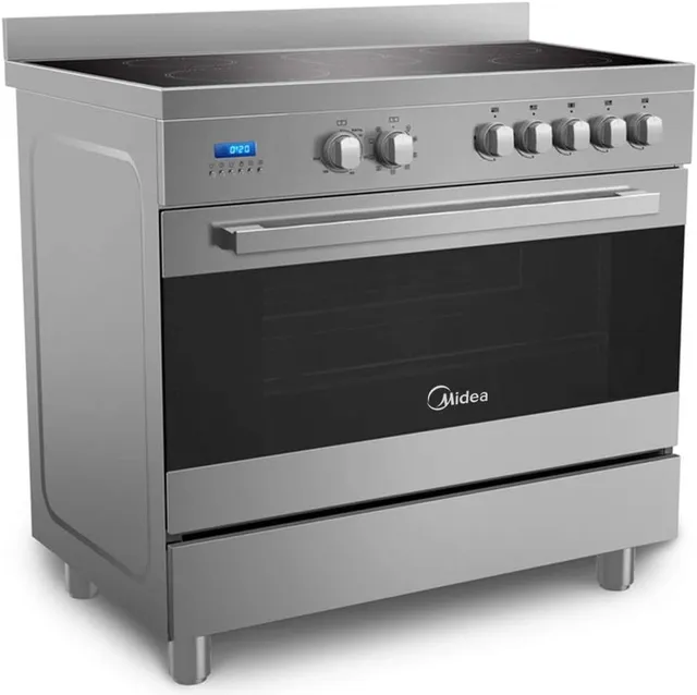 Midea 90x60cm Freestanding Ceramic Cooker, Multifunction Oven, 5 Ceramic Zones, Dual Convection Fan, Rotisserie, Digital Timer, Stainless Steel – VSVC96048-CLR01