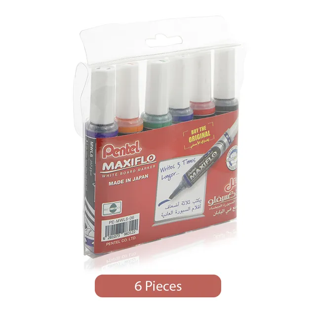 Pentel Maxiflo Whiteboard Markers - 6 Pcs
