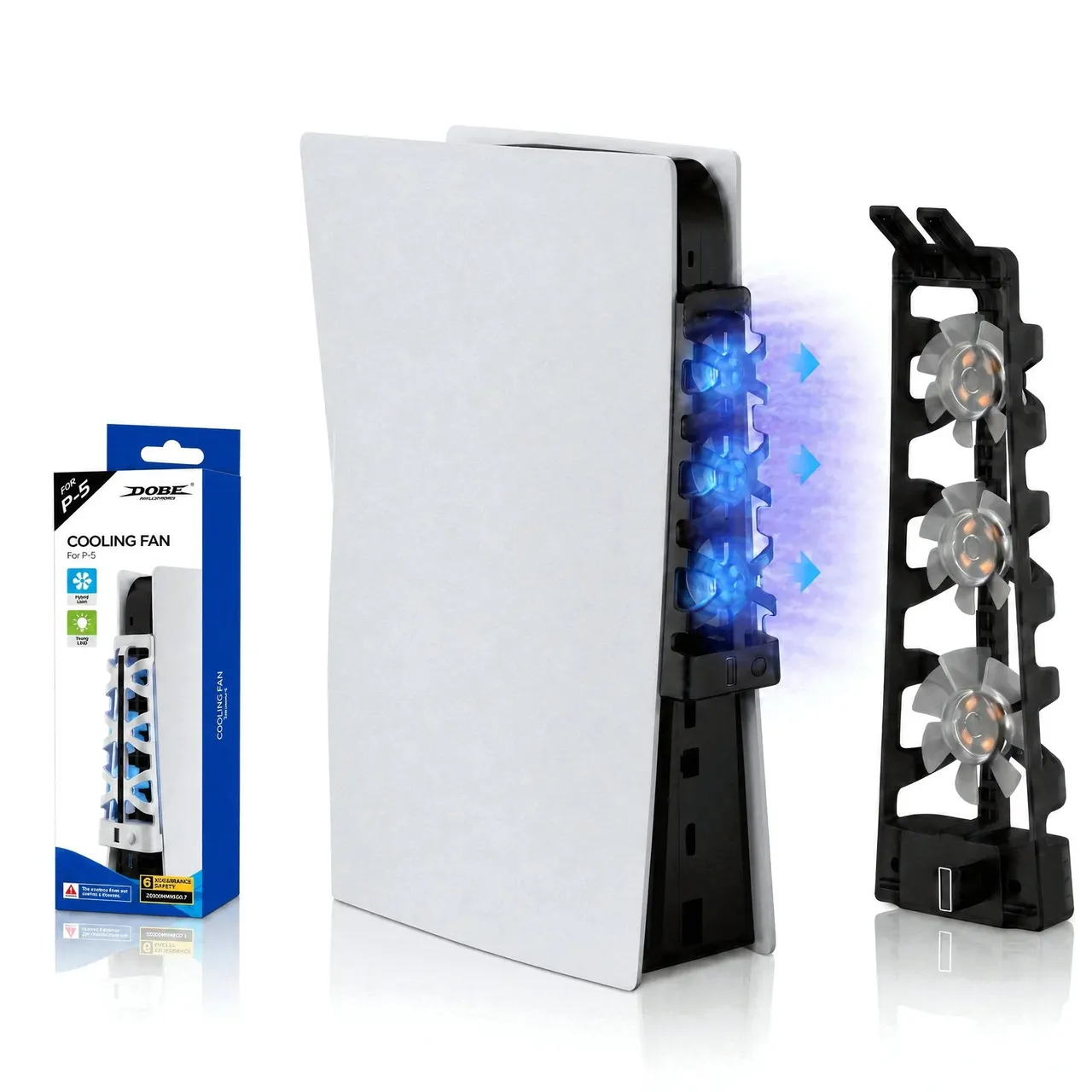 dobe مروحة تبريد لجهاز PS5 - مبرد خلفي ب3 مراوح مع إضاءة LED ومنفذ USB