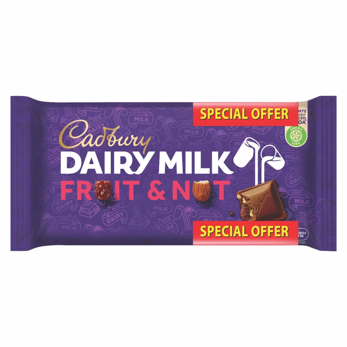 Cadbury Dairy Milk لوح شوكولاتة بالفواكه والمكسرات عبوة اقتصادية
