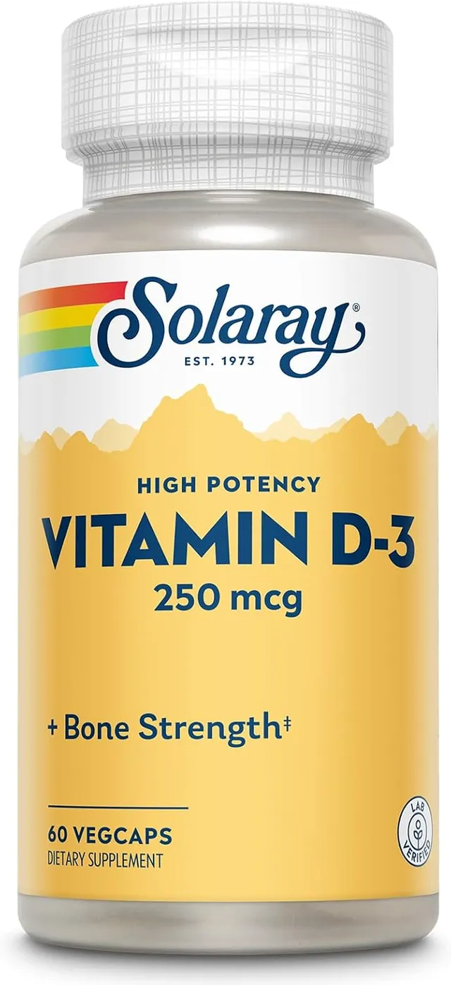 Solaray D3 10,000lu Vcapsules, 60 Count, High Potency Vitamin D Supplement For Men & Women, Bones And Immune Health Support Capsules