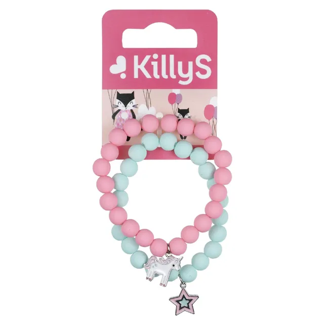 Killys Kids Bracelets Pink and Mint, Unicorn and Star Charm Beaded Bracelets