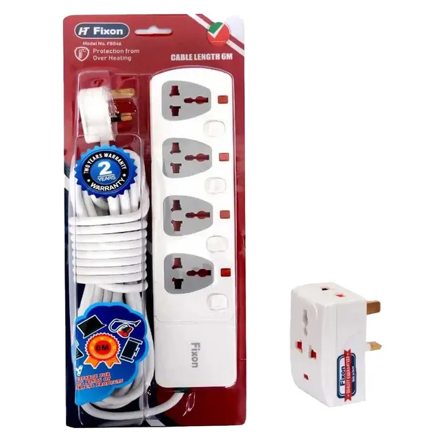 Fixon Extnesion Socket 4 Way 6M + Adaptor