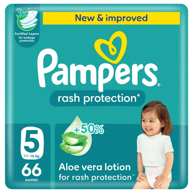 Pampers Rash Protection Taped Diapers, Size 5, 11-, Jumbo Pack, 66 pcs