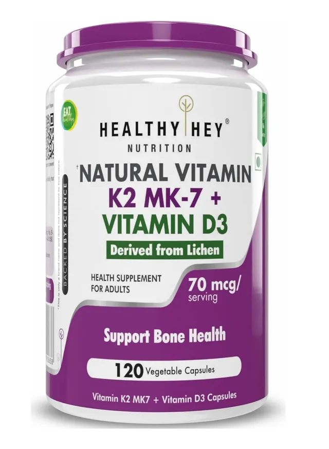 Healthyhey Nutrition HealthyHey Natural Vitamin K2 and Natural D3, Non-GMO, Non-Synthetic 120 Veg. Capsules