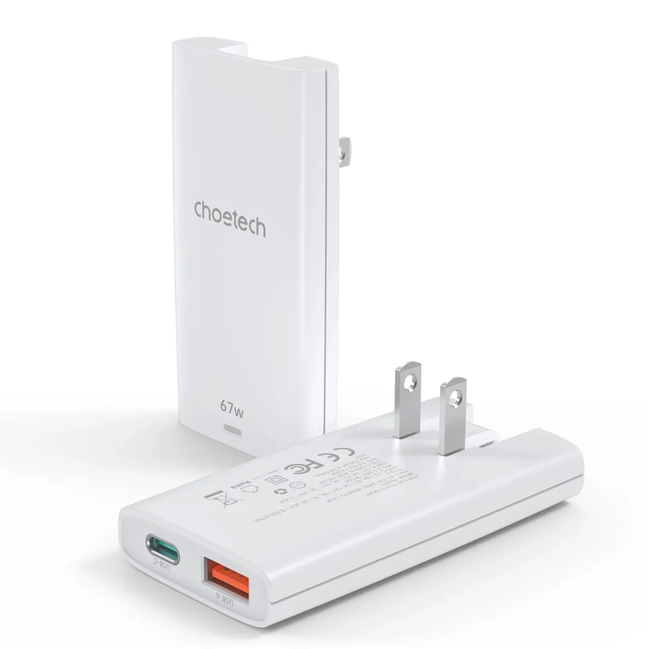Choetech شاحن جداري ثنائي المنفذ GaN بقدرة 67W، أبيض، PD6011