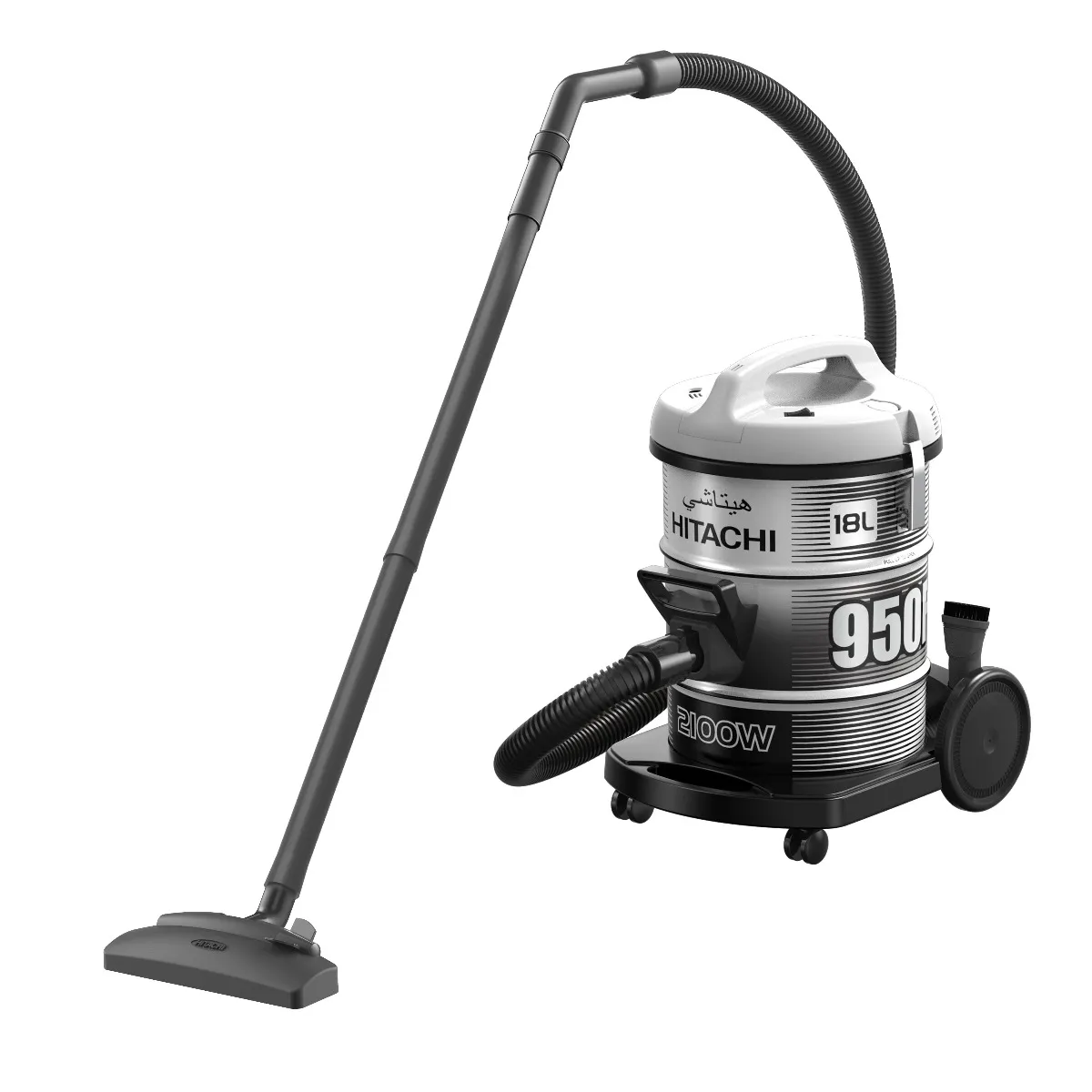 Hitachi مكنسة كهربائية برميلية 2100 Watts| سعة خزان الغبار 18 Liters مع سلك طاقة طويل 7.8M| فلتر قابل للإزالة والغسل| فوهة سجاد وأرضيات| الأفضل للمنزل|المكتب والمسجد| رمادي |CV950F24CBSPG