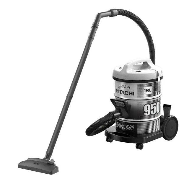 Hitachi Drum Vacuum Cleaner 2100 Watts, 18 Liters Tank Dust Capacity With 7.8M Extra Long Power Code, Removable & Washable Filter, Rug-Floor Nozzle, Best For Home, Office & Mosque, Gray, CV950F24CBSPG