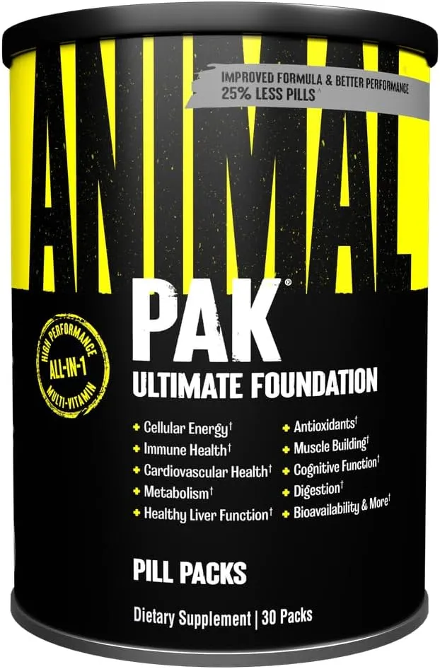 Animal Pak - عبوة فيتامينات ومكملات الكل في واحد مريحة - زنك، فيتامينات C، B، D، أحماض أمينية والمزيد - فيتامينات متعددة للأداء والتغذية الرياضية للنساء والرجال - نسخة محدثة - 30 قرص