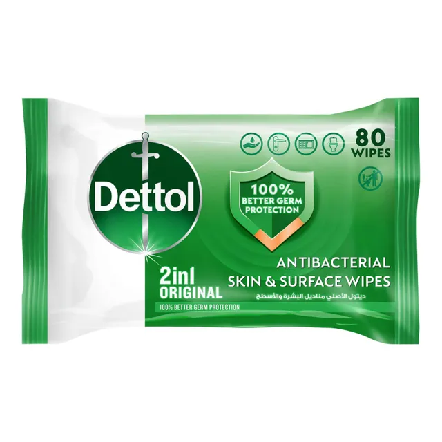 Dettol Original 2 in 1 Anti-Bacterial Skin and Surface Wipes 80 pcs