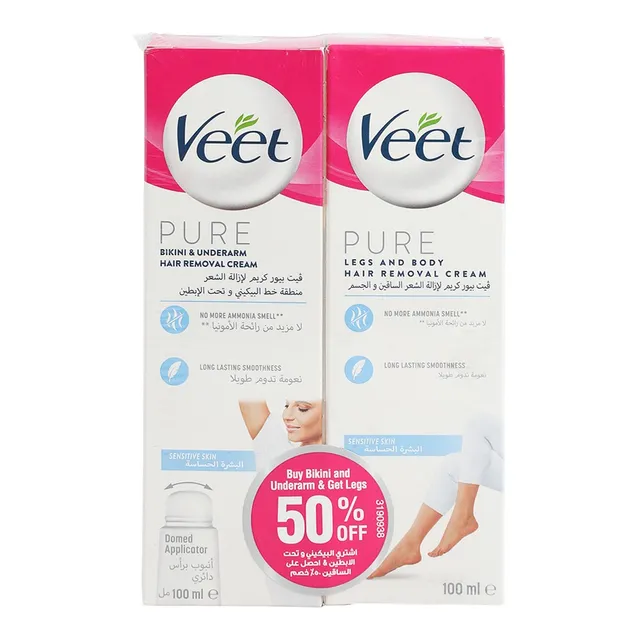 Veet Hair Removal Cream for Sensitive Skin - Legs & Body + Bikini & Underarms with Domed Applicator