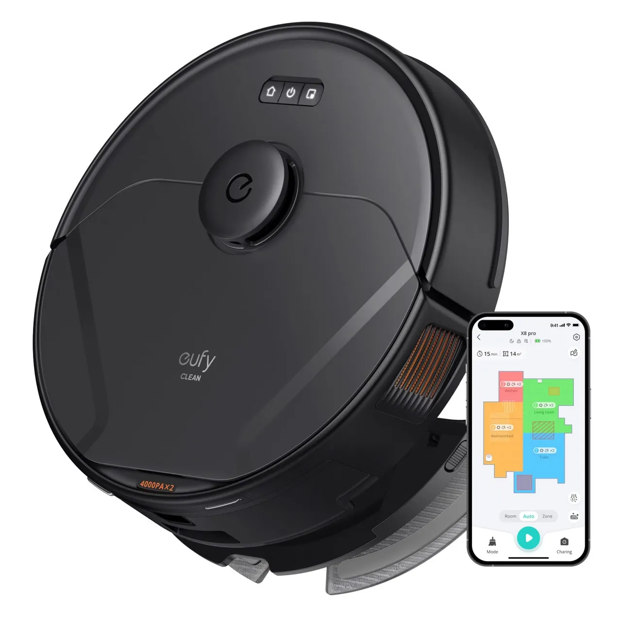 Eufy مكنسة كهربائية روبوتية X8 Pro بقدرة 50W، أسود، T2266V11
