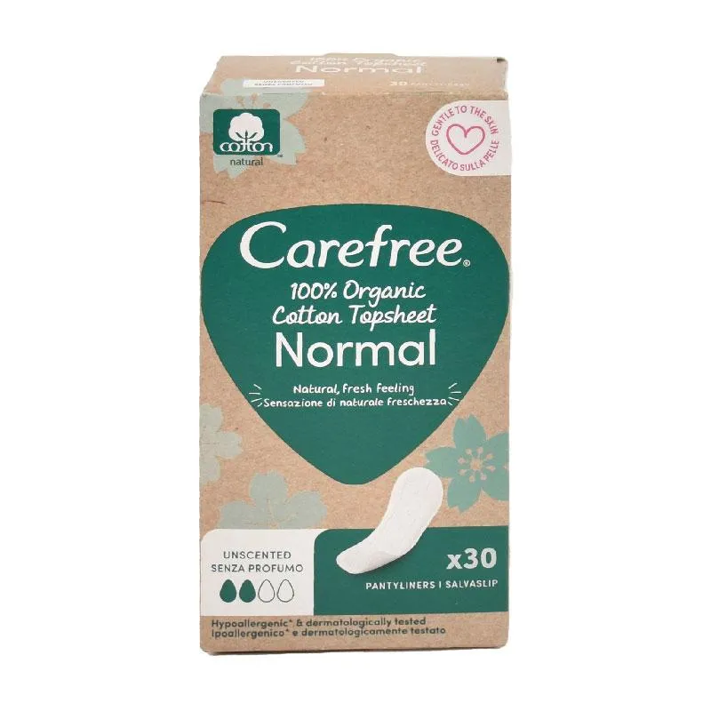 Carefree بملمس قطني عضوي عادي - 30 قطعة