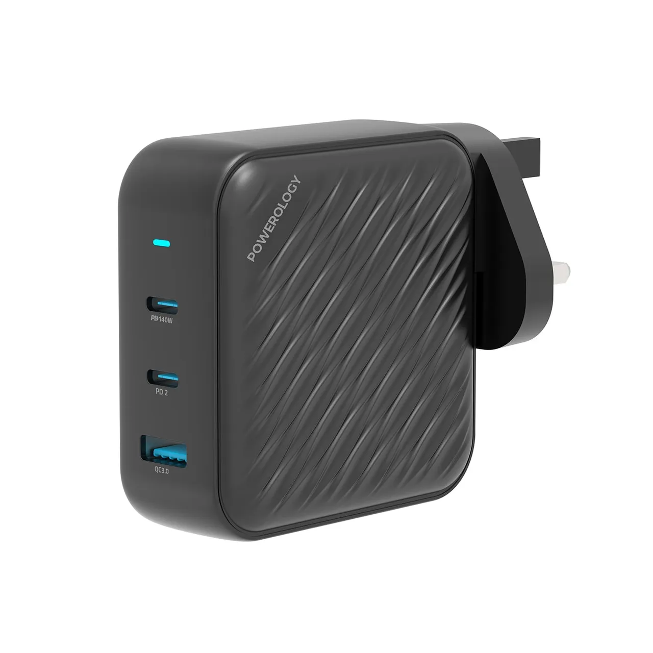 Powerology شاحن منزلي PD بقدرة 140W، أسود، PWCUQC022