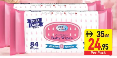 Cool & Cool Extra Large Ultra Soft Alcohol Free Baby Wipes - 2 x 84 Pcs