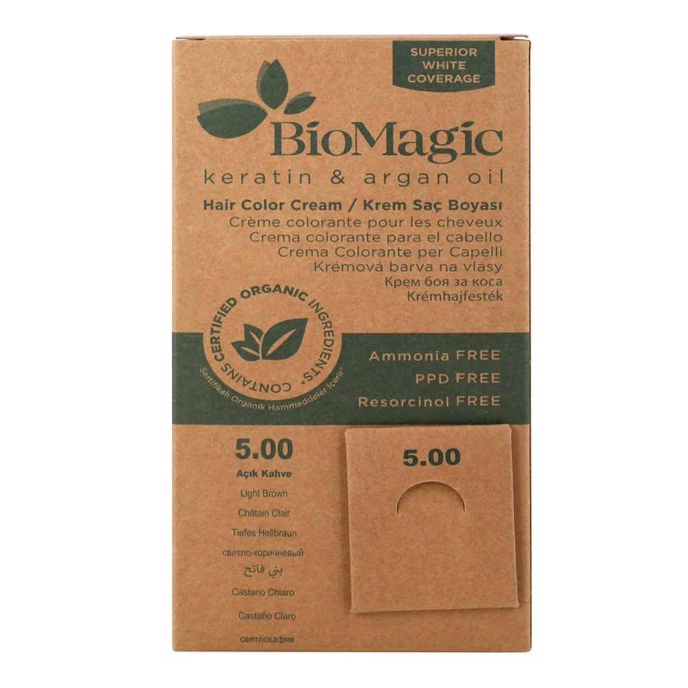 BioMagic كريم صبغة شعر دائمة بني فاتح بزيت الكيراتين والأرغان