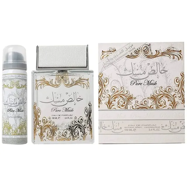 lattafa Perfumes Pure Musk 2 Piece Set for Unisex (3.4 Ounce Eau de Parfum Spray + 1.7 Ounce Perfumed Body Spray)