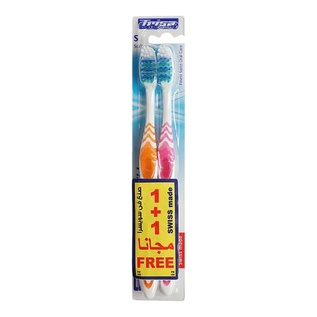 Trisa Flexible Soft Tooth Brush with Travel Cap, 2 Pcs