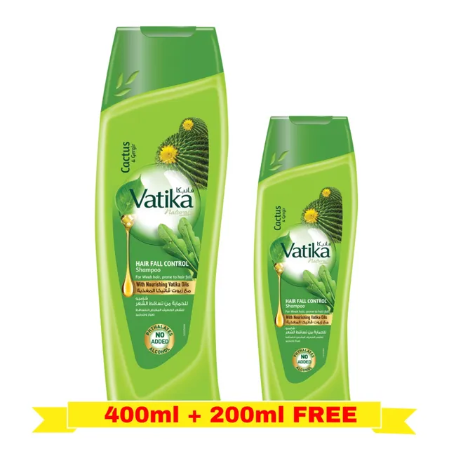 Naturals Hair Fall Control Shampoo Enriched with Garlic Cactus & Gergir Extracts For Weak Hair Prone to Hair Fall With Nourishing Vatika Oils +