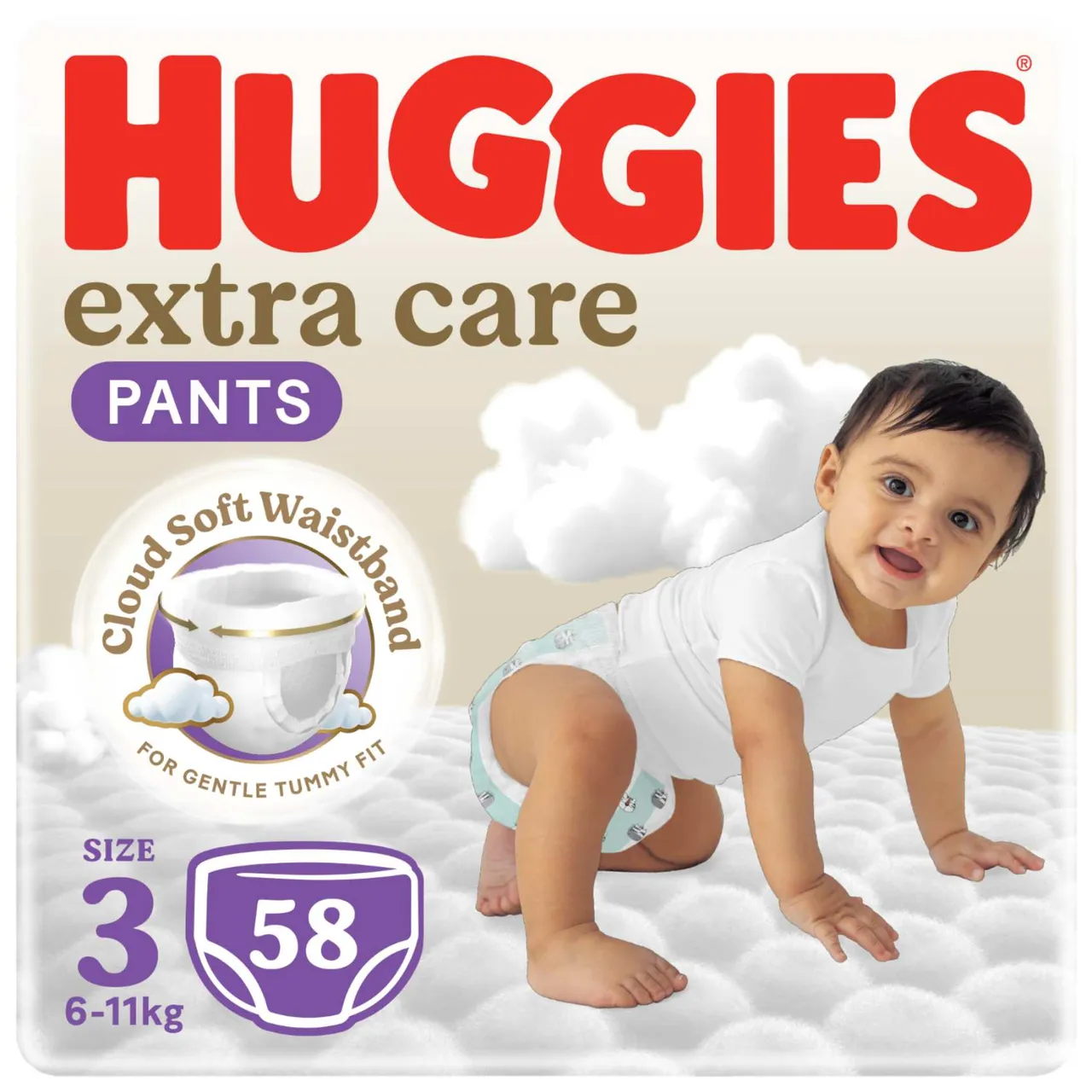 Huggies حفاضات كلوت للأطفال إكسترا كير سوفت كلاود مقاس 3 6- عبوة جامبو 58 حفاض