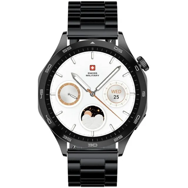 Swiss Military Swiss International Smartwatch, 1.43" AMOLED Display, Black Metal Strap, Fitness & Health Tracker, IP68 Water Resistance, SM-WCH-INTL-BLKFBM