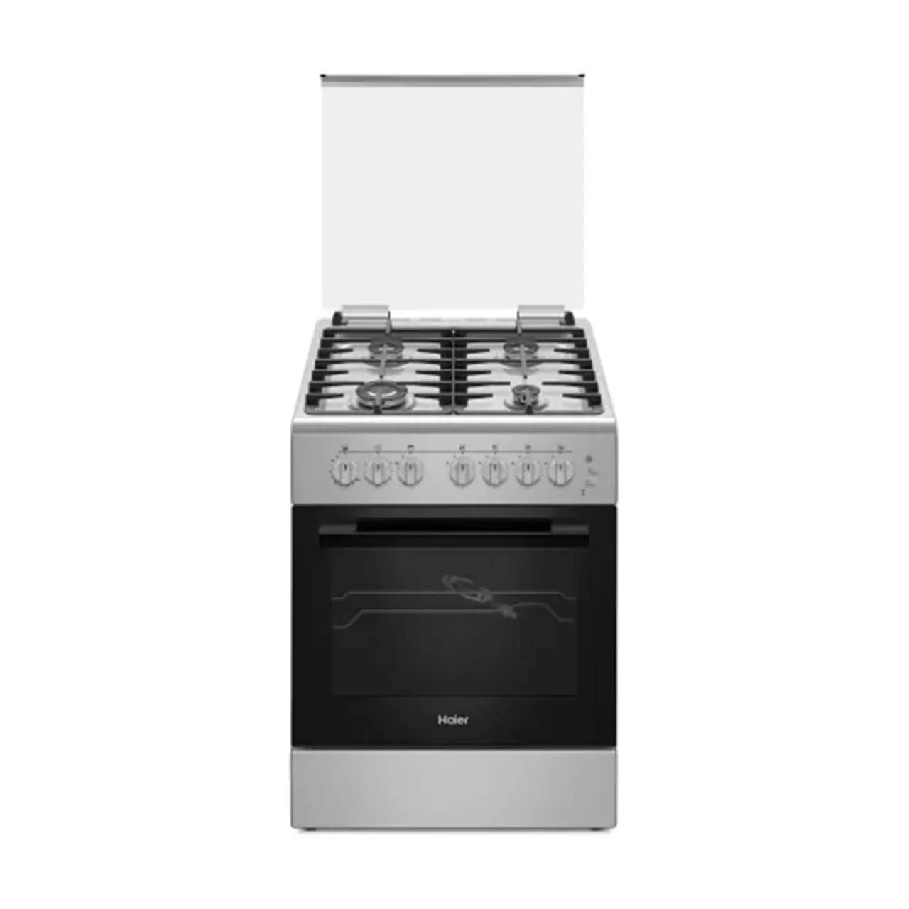 Haier فرن غاز قائم بذاته بـ4 شعلات ستانلس ستيل، 60 x 60 cm، فضي إينوكس، HCR6060GT1