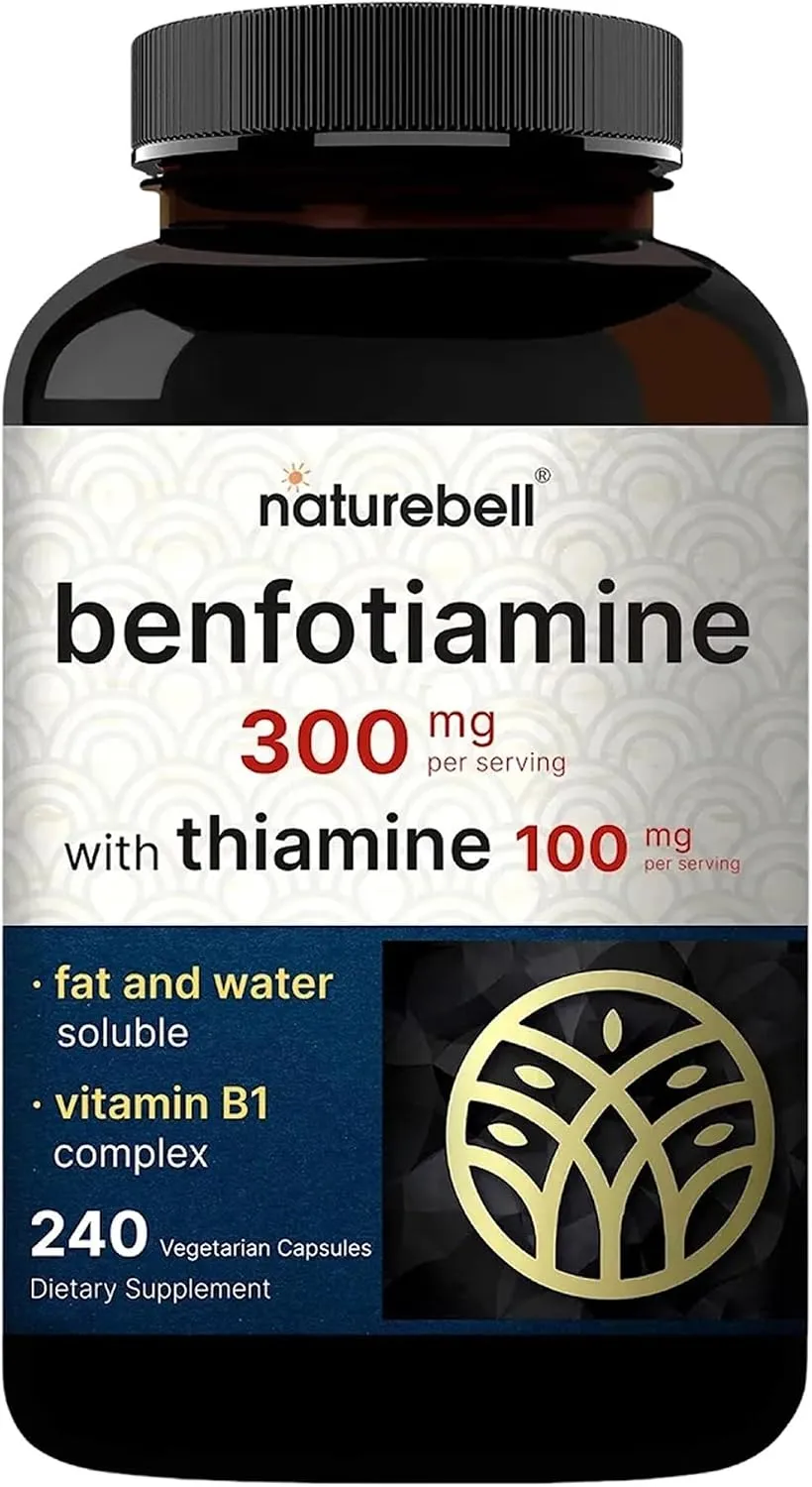 Naturebell بنفوتيامين 300mg مع ثيامين 100mg لكل حصة، 240 كبسولة نباتية – مكمل فيتامين B1 بنفوتيامين أساسي – مناسب للنباتيين