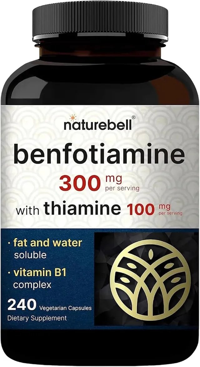Naturebell Benfotiamine 300mg With Thiamine 100mg Per Serving, 240 Veggie Capsules – Essential Vitamin B1 Benfotiamine Supplement – Vegetarian Friendly