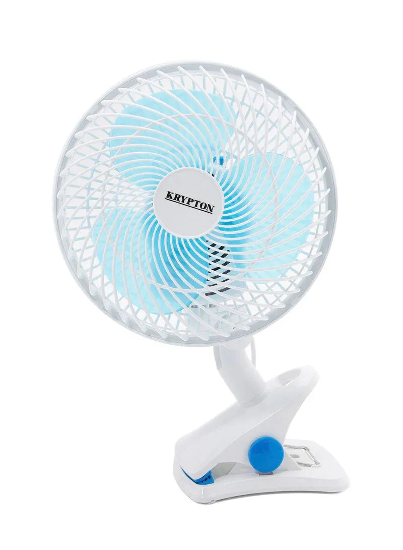 krypton مروحة طاولة وبمشبك، 20W، مقاس 8 بوصة، KNF6035، أبيض / أزرق
