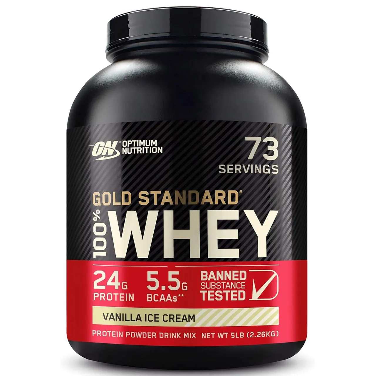 Optimum Nutrition Gold Standard مسحوق بروتين مصل الحليب 100% بنكهة آيس كريم الفانيليا