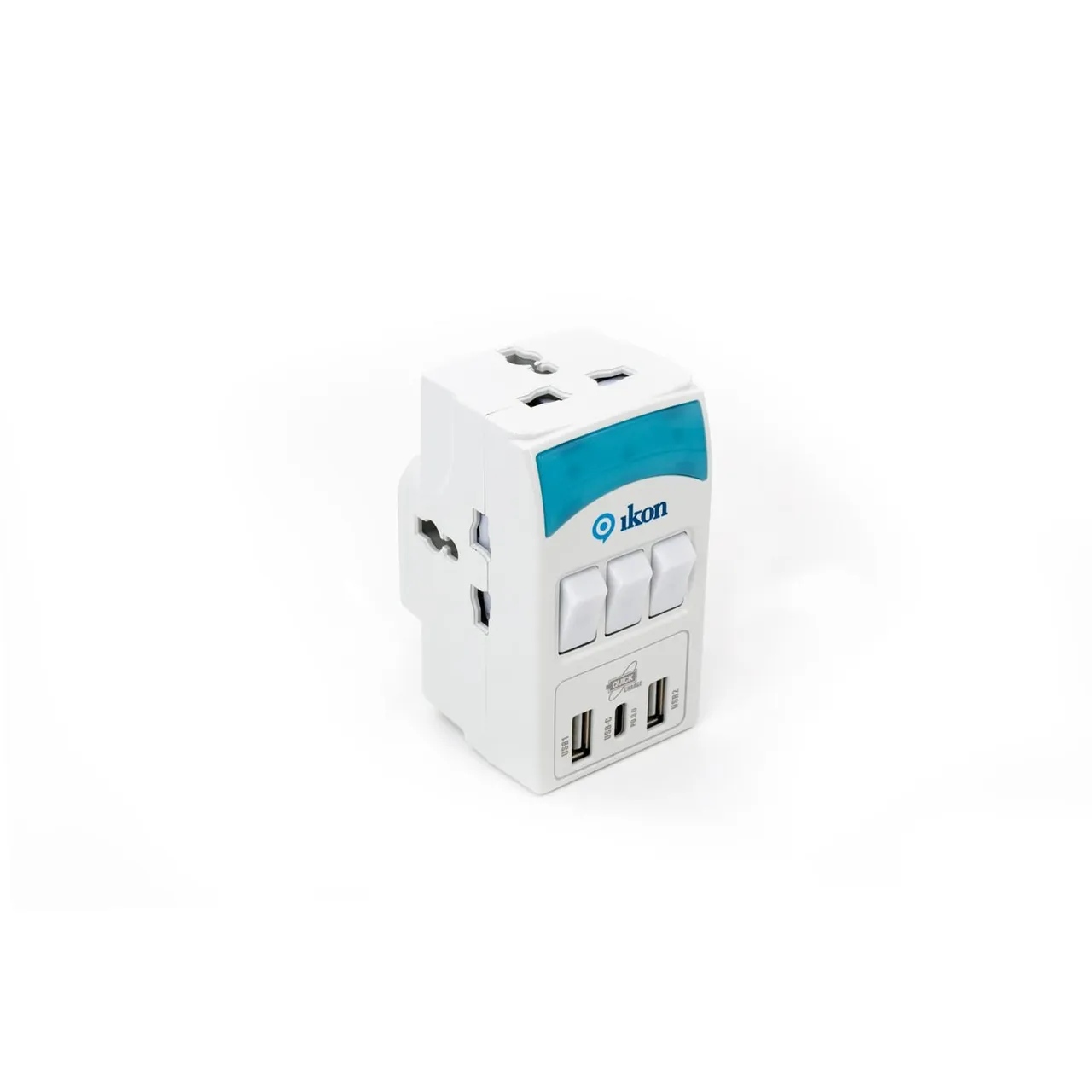 Ikon محول 3 مخارج مع 2 USB-A و 1 USB-C، IK-303MPU