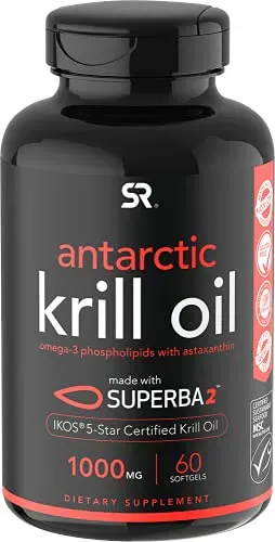 sports research Krill Oil Supplement 1000mg - 60 Softgel Capsules, Rich in EPA, DHA Omega-3, Phospholipids & Astaxanthin, Antarctic Krill Oil for Men & Women, High Concentration Formul
