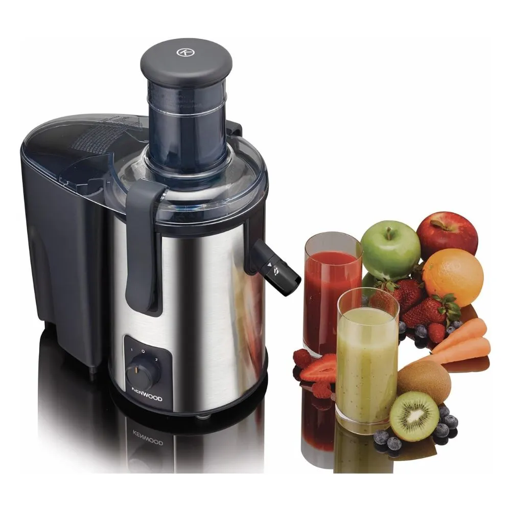 Kenwood عصارة فواكه | أنبوب تغذية واسع 75mm | 2 سرعات | إبريق عصير شفاف | حاوية اللب | فضي/أسود | JEM50.000BS