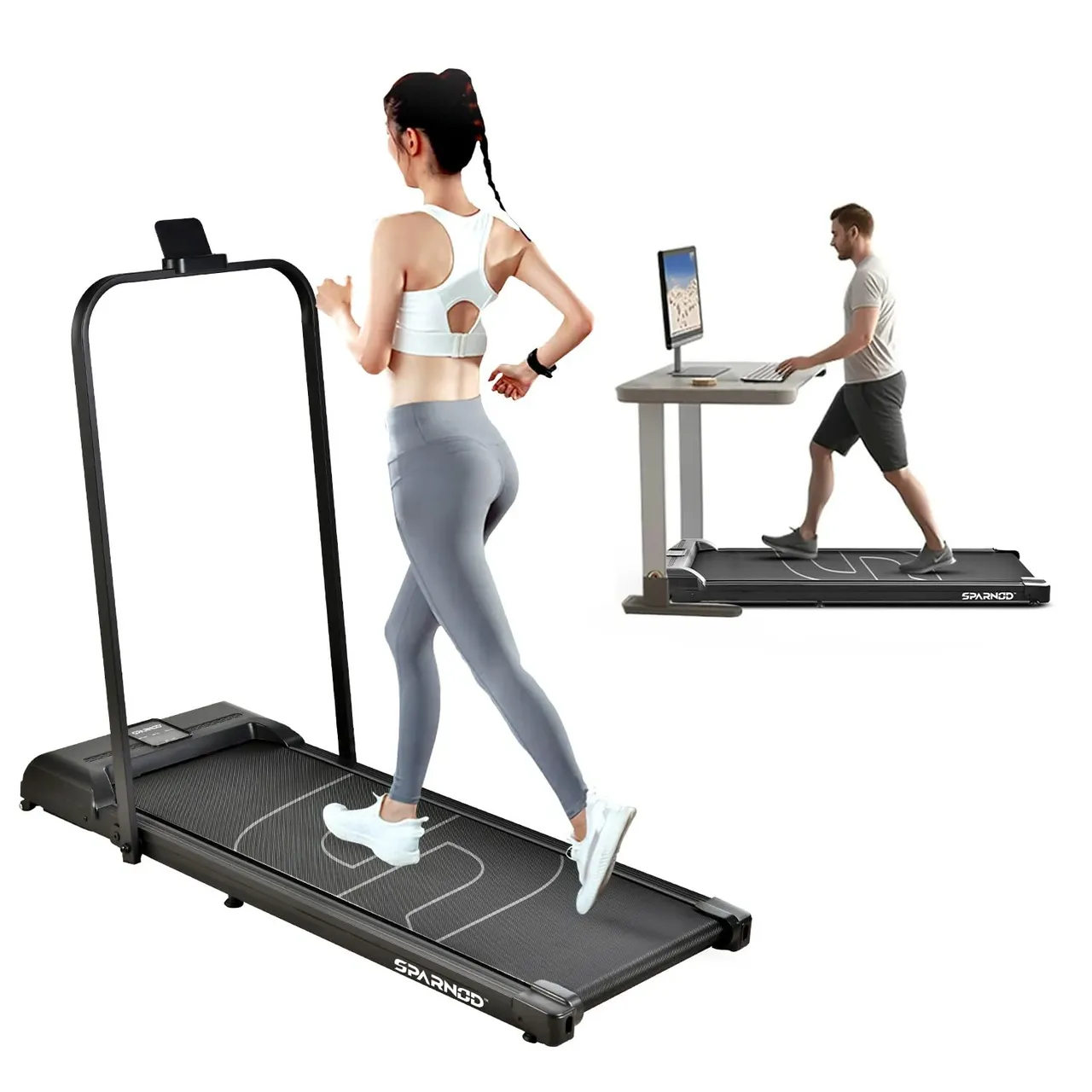 sparnod fitness جهاز مشي قابل للطي STH-3005 للمنزل/المكتب مجمع 100%، موتور DC، شاشة LED، ريموت، حزام مانع للانزلاق وممتص للصدمات، موفر للمساحة، جهاز مشي قابل للطي (STH-3005)