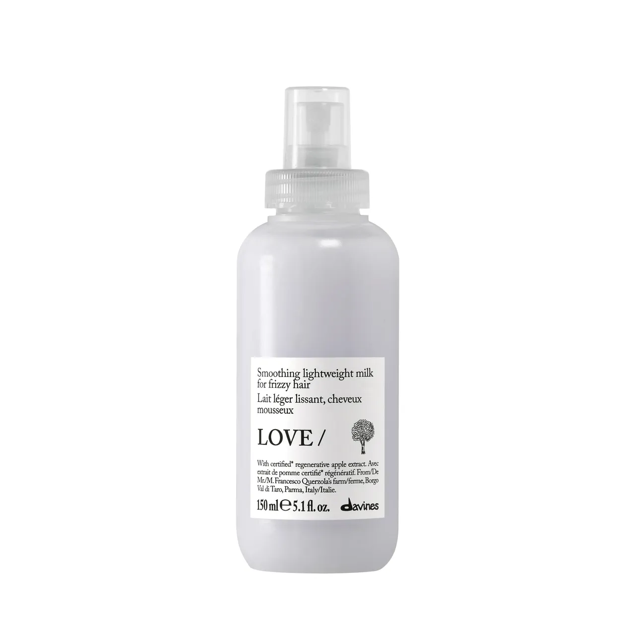 Davines LOVE حليب منعم للشعر، تركيبة ملمسة تترك على الشعر مضادة للتجعد للشعر المموج والكثيف والخشن - يرطب وينعم بدون بقايا أو إثقال بخلاصة الزيتون