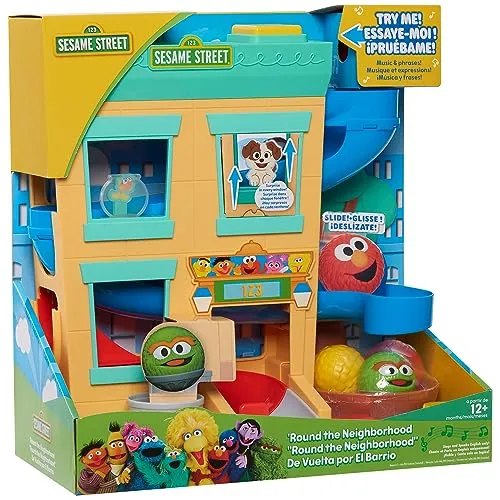 Just Play Sesame Street مجموعة لعب تسقيط الكرة Round The Neighborhood 4 قطع مع شخصيات، أصوات وعبارات، ألعاب أطفال لعمر 12 شهر