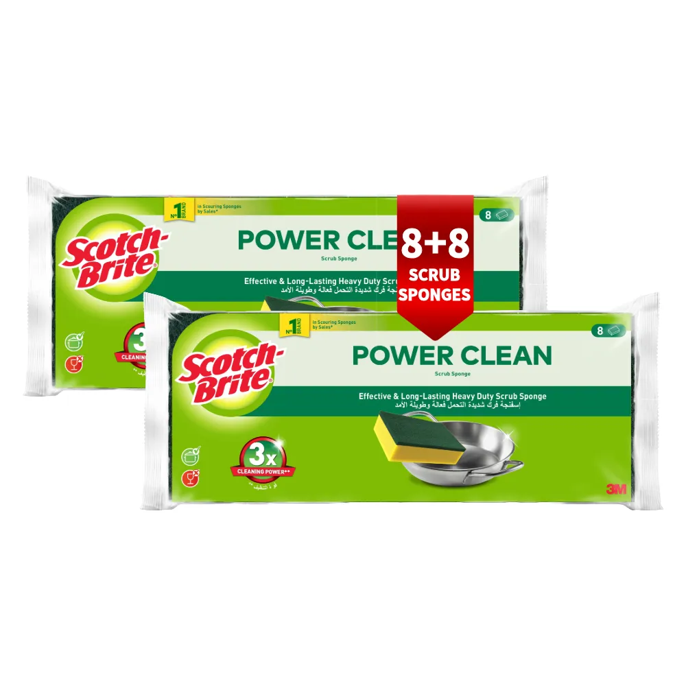 Scotch Brite إسفنجة جلي مسطحة كلاسيكية شديدة التحمل - 2 x 8 Pcs